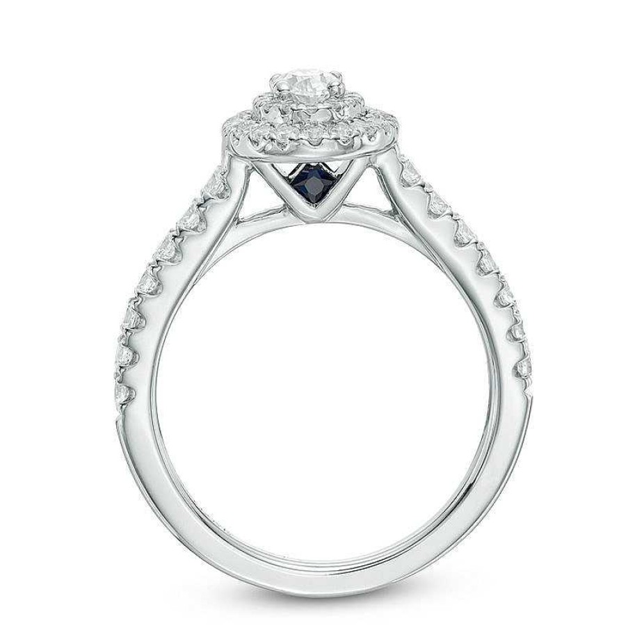 Rings Zales | Vera Wang Love Collection 3/4 Ct. T.W. Oval Diamond Double Frame Engagement Ring In 14K White Gold