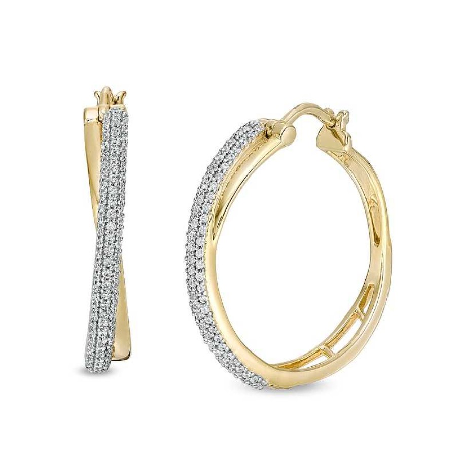 Earrings Zales | 1/2 Ct. T.W. Diamond Crossover Hoop Earrings In 10K Gold