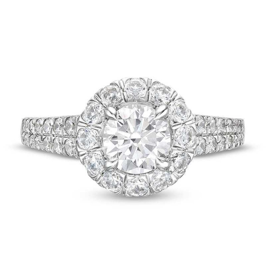 Rings Zales | Vera Wang Love Collection Certified Center Diamond 2 Ct. T.W. Flower Frame Engagement Ring In 14K White Gold (I/Si2)