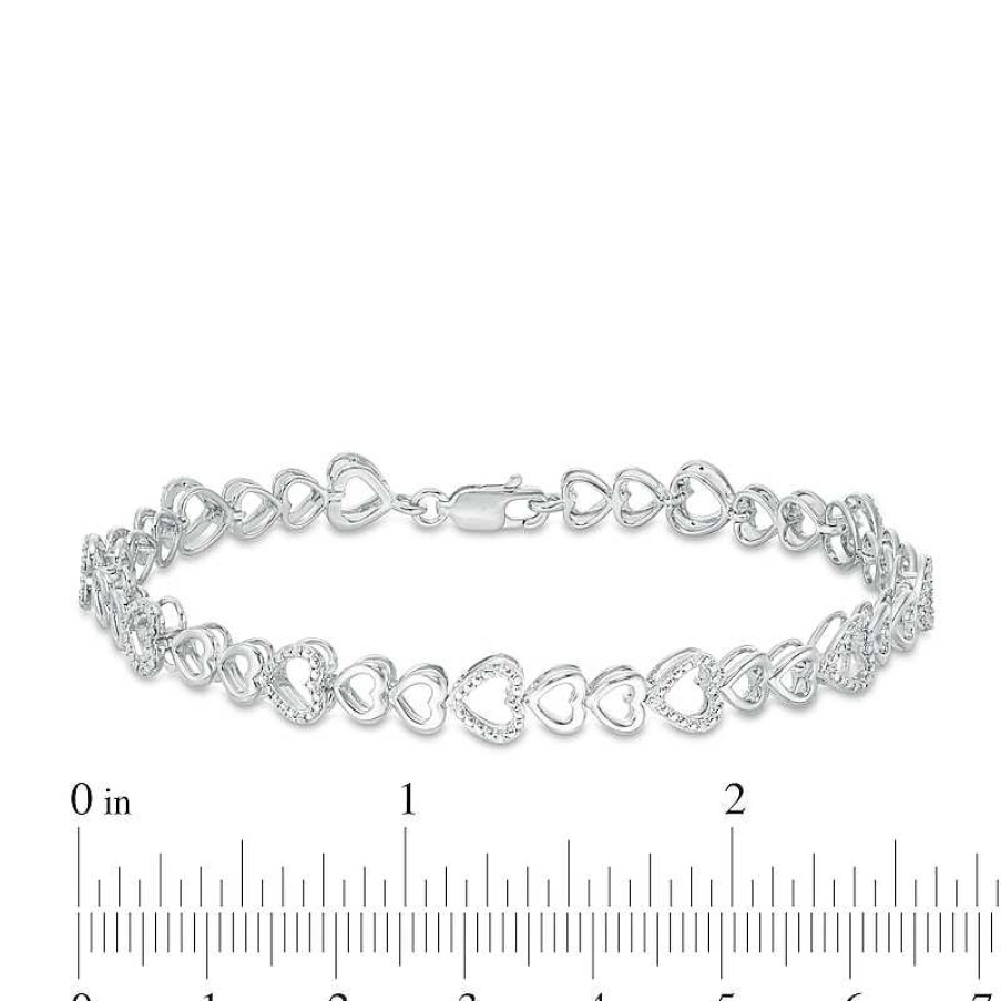 Bracelets Zales | 1/15 Ct. T.W. Diamond Sideways Heart Link Bracelet In Sterling Silver - 7.5"