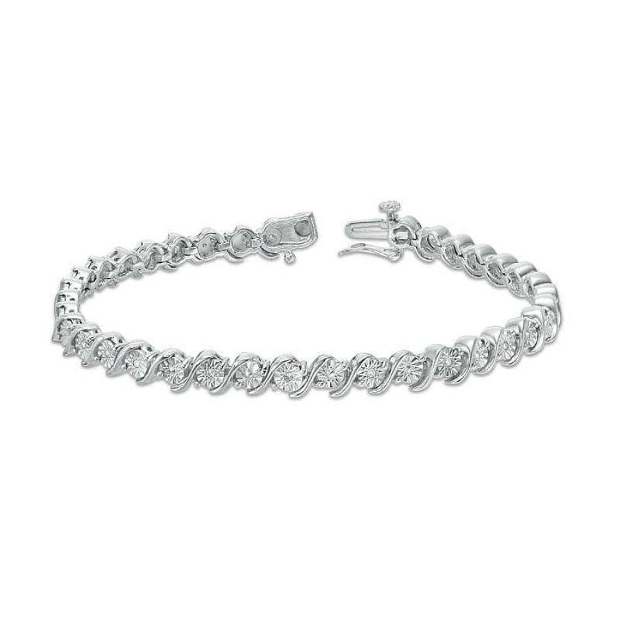 Bracelets Zales | 1/10 Ct. T.W. Diamond "S" Tennis Bracelet In Sterling Silver - 7.25"