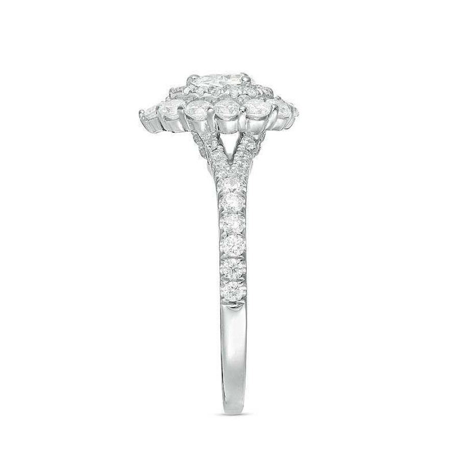 Rings Zales | 1 Ct. T.W. Pear-Shaped Diamond Double Frame Split Shank Engagement Ring In 14K White Gold