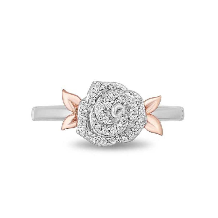 Rings Zales | Enchanted Disney Belle 1/6 Ct. T.W. Diamond Rose Leaf-Sides Ring In Sterling Silver And 10K Rose Gold