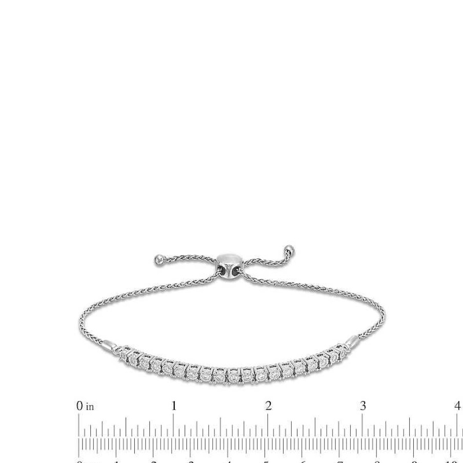 Bracelets Zales | 1/4 Ct. T.W. Diamond Miracle Line Bolo Bracelet In Sterling Silver - 9.0"