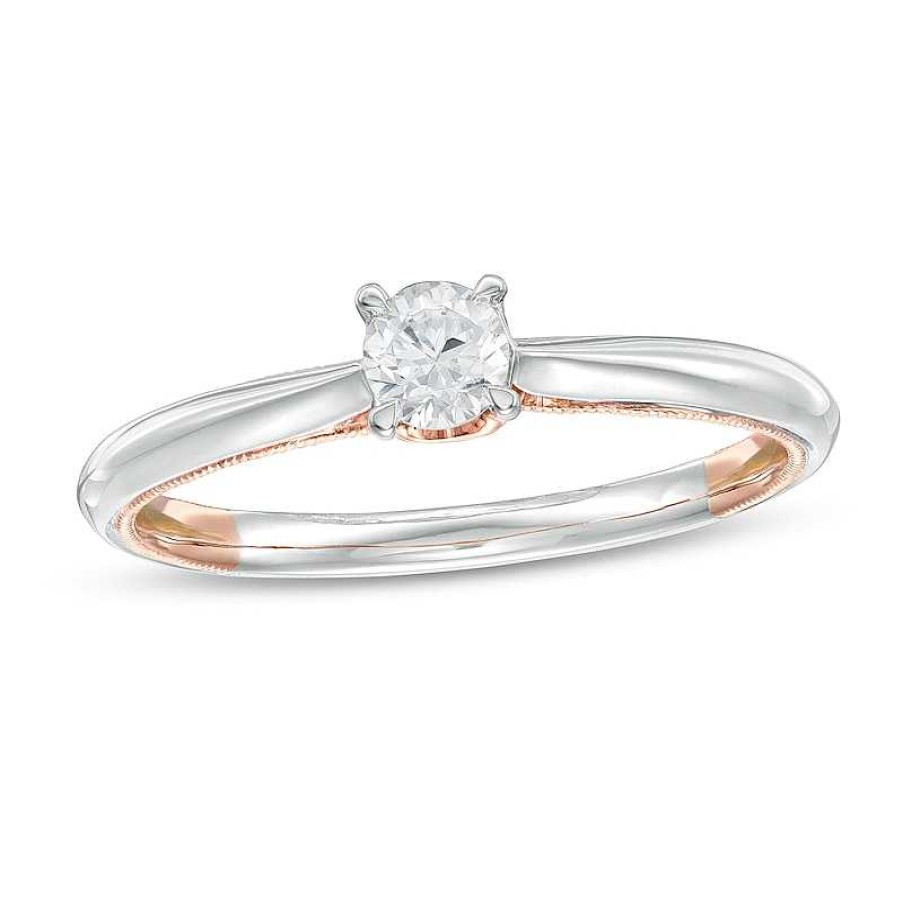 Rings Zales | 1/5 Ct. Diamond Solitaire Vintage-Style Engagement Ring In 14K Two-Tone Gold (I/I2)