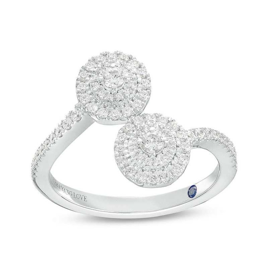 Rings Zales | Vera Wang Love Collection 3/8 Ct. T.W. Diamond Double Frame Bypass Open Shank Ring In 10K White Gold