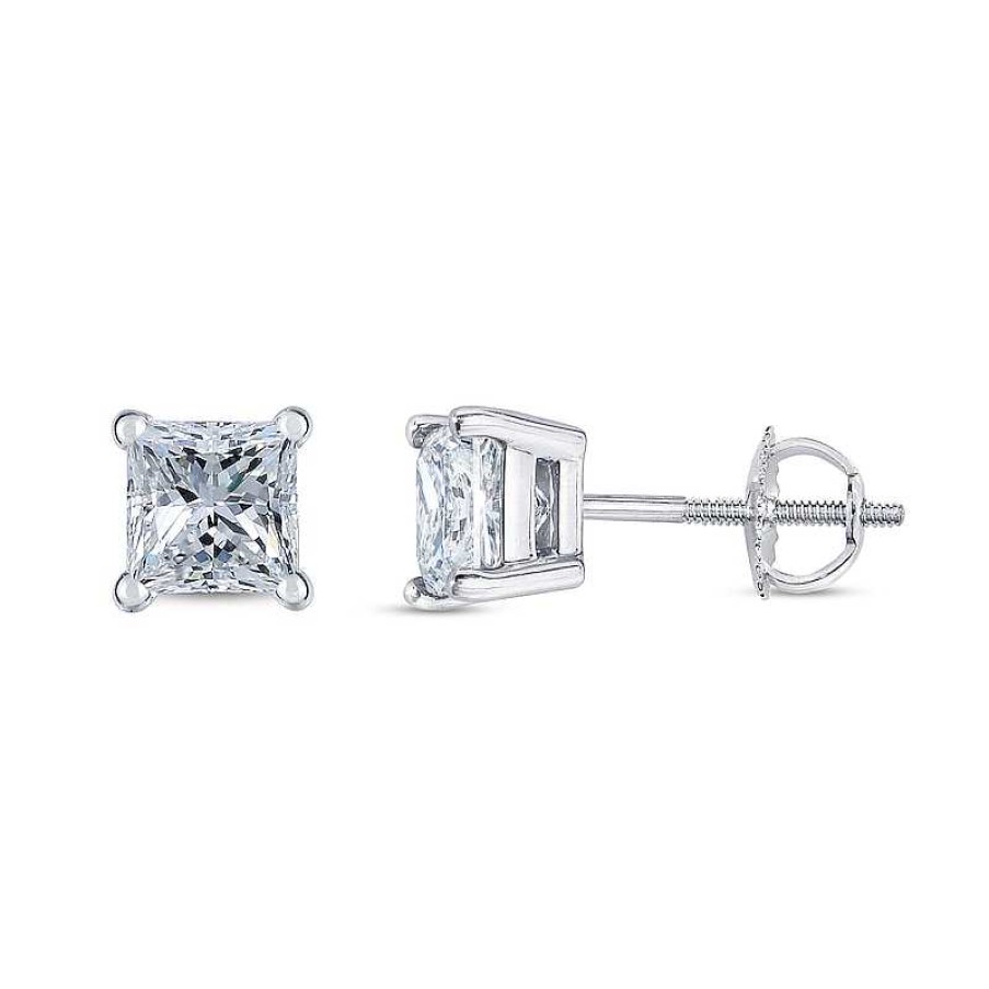 Earrings Zales | 1 Ct. T.W. Certified Princess-Cut Diamond Solitaire Stud Earrings In 14K White Gold (J/Vs2)