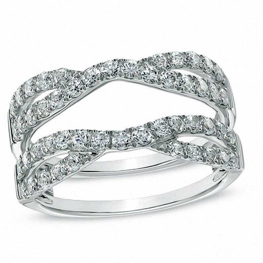 Rings Zales | 1 Ct. T.W. Diamond Twist Split Shank Solitaire Enhancer In 14K White Gold