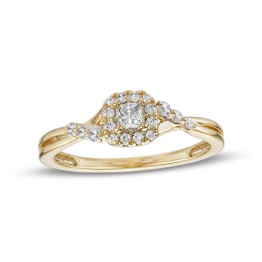 Rings Zales | Cherished Promise Collection™ 1/4 Ct. T.W. Princess-Cut Diamond Frame Twist Shank Promise Ring In 10K Gold