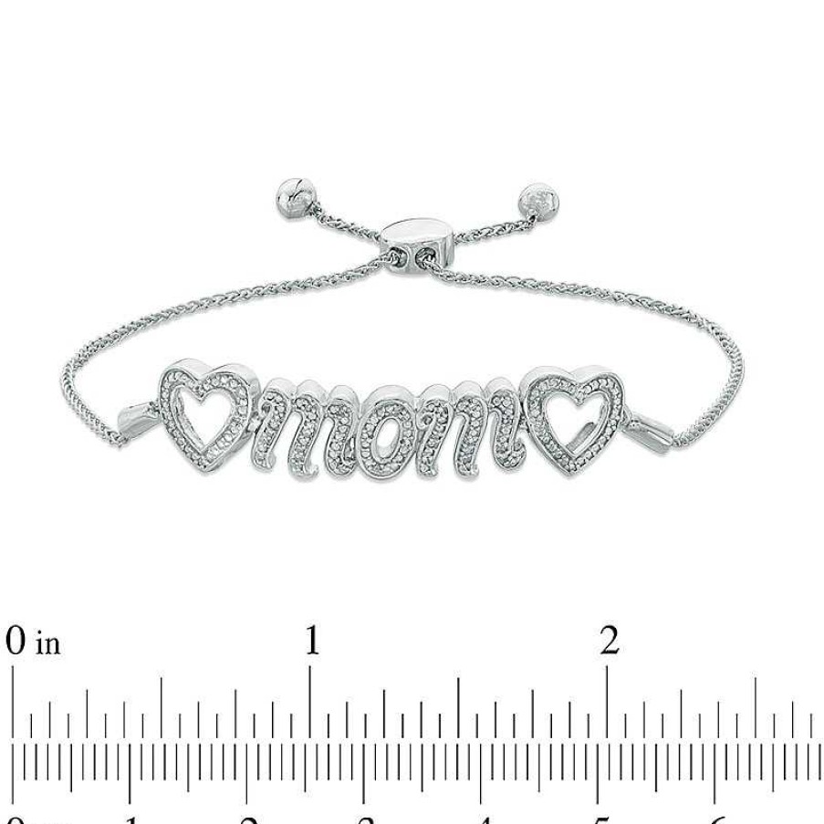 Bracelets Zales | 1/20 Ct. T.W. Diamond Heart "Mom" Bolo Bracelet In Sterling Silver - 9.5"