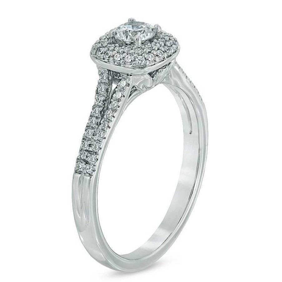 Rings Zales | Previously Owned - 5/8 Ct. T.W. Diamond Double Cushion Frame Engagement Ring In 14K White Gold