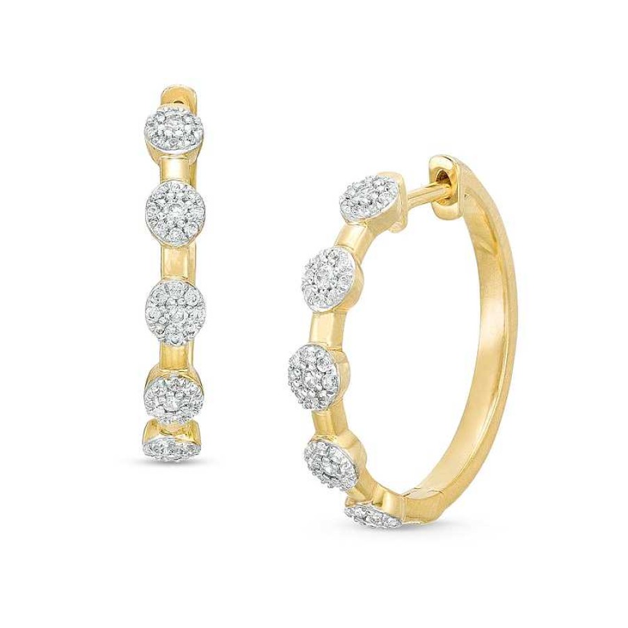 Earrings Zales | 3/8 Ct. T.W. Multi-Diamond Station Hoop Earrings In 10K Gold