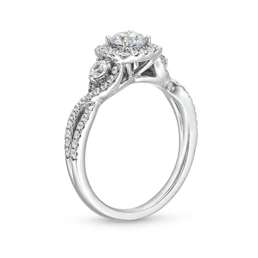 Rings Zales | 1 Ct. T.W. Diamond Cushion Frame Split Shank Past Present Future® Engagement Ring In 14K White Gold (I/I2)