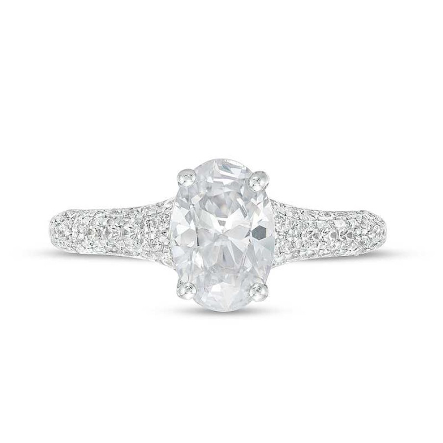 Rings Zales | Vera Wang Love Collection 1-7/8 Ct. T.W. Certified Oval Diamond Split Shank Engagement Ring In 14K White Gold (I/Si2)