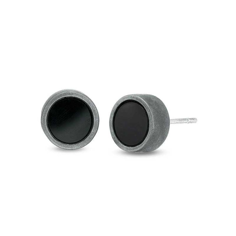 Earrings Zales | Vera Wang Men 6.0Mm Onyx Sandblast Stud Earrings In Sterling Silver And Black Ruthenium