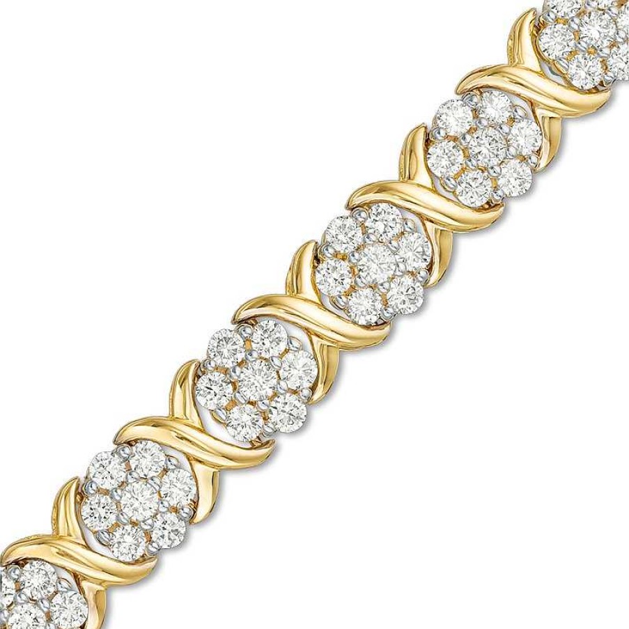 Bracelets Zales | Previously Owned - 4 Ct. T.W. Composite Diamond Flower "X" Alternating Bracelet In 10K Gold