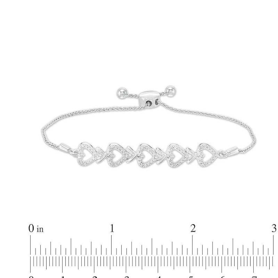 Bracelets Zales | 1/20 Ct. T.W. Diamond Five Open Hearts Bolo Bracelet In Sterling Silver - 9.5"