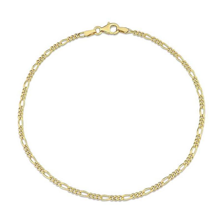 Bracelets Zales | 2.2Mm Figaro Chain Anklet In Sterling Silver With Gold-Tone Flash Plate - 9"