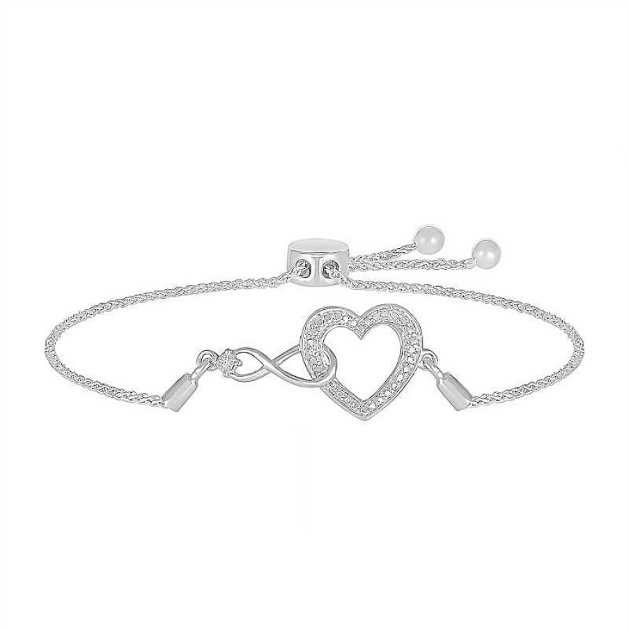 Bracelets Zales | Diamond Accent Infinity Heart Bolo Bracelet In Sterling Silver – 9.5"