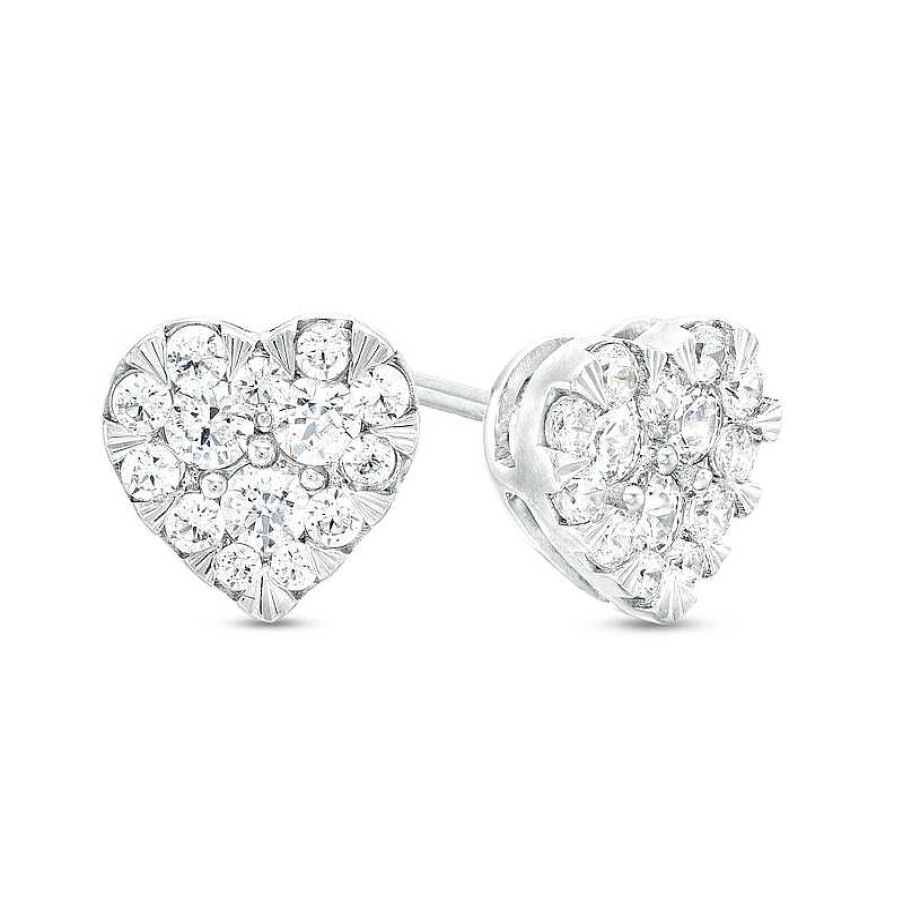 Earrings Zales | 1/2 Ct. T.W. Certified Heart-Shaped Lab-Created Multi-Diamond Stud Earrings In 14K White Gold (F/Si2)