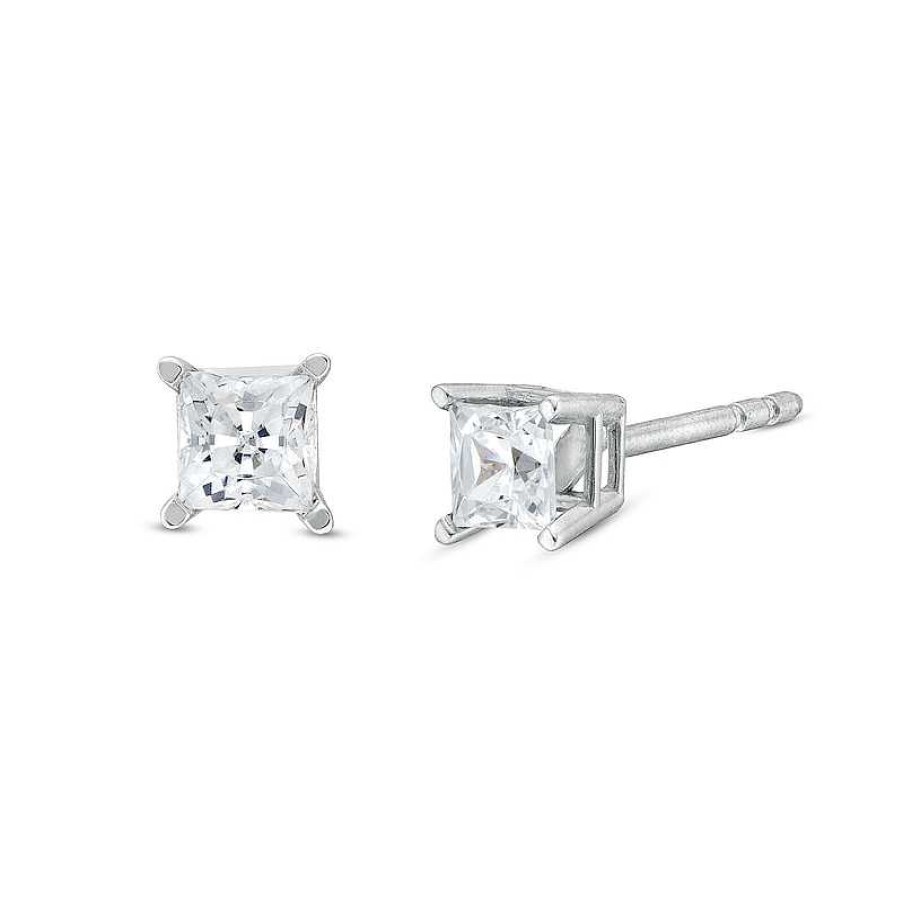 Earrings Zales | 1/3 Ct. T.W. Princess-Cut Certified Lab-Created Diamond Solitaire Stud Earrings In 10K White Gold (I/Si2)