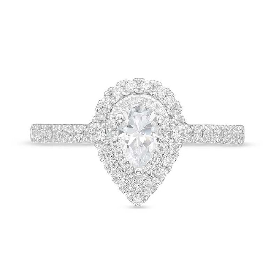 Rings Zales | Vera Wang Love Collection 3/4 Ct. T.W. Pear-Shaped Diamond Double Frame Engagement Ring In 14K White Gold