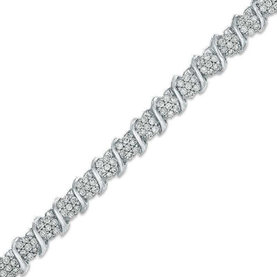 Bracelets Zales | 1-1/2 Ct. T.W. Diamond "S" Tennis Bracelet In Sterling Silver