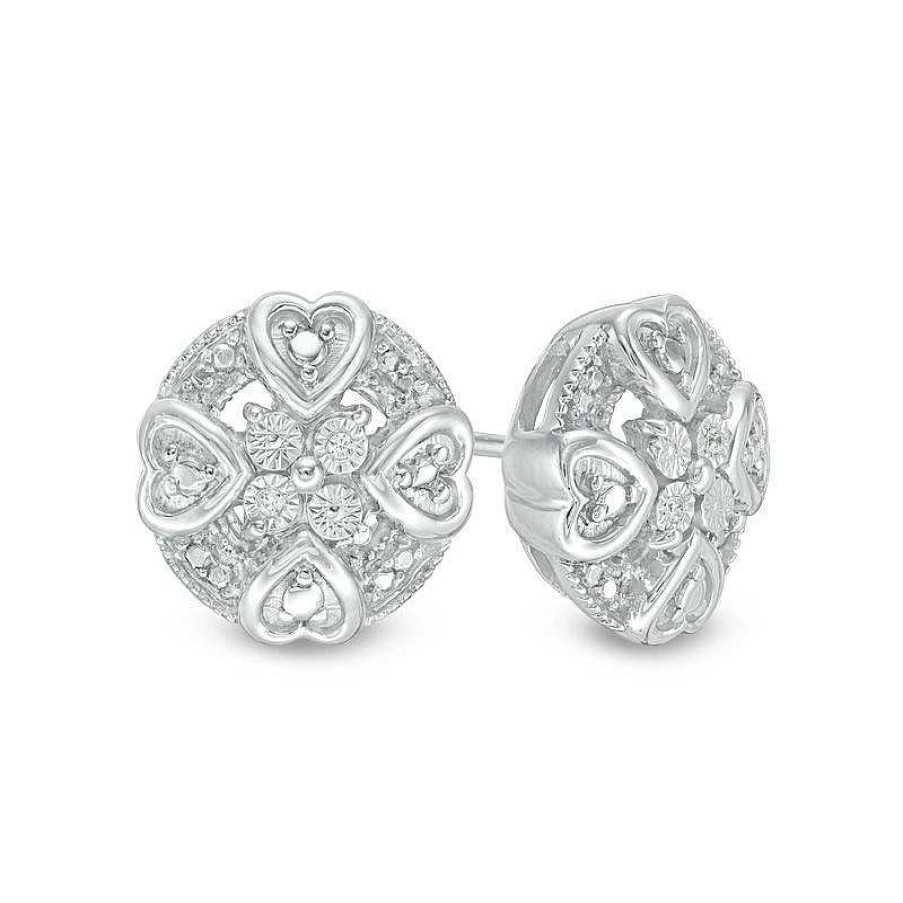 Earrings Zales | Diamond Accent Mini Heart Frame Stud Earrings In Sterling Silver