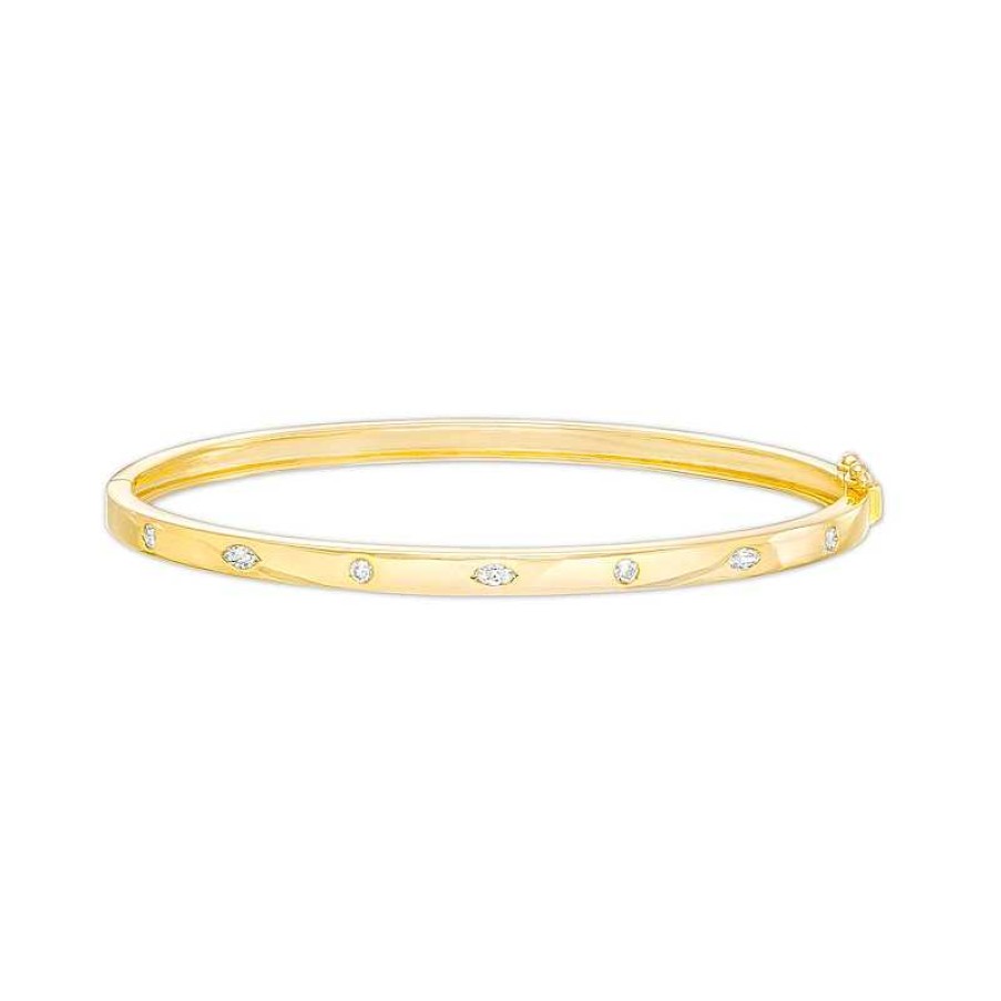 Bracelets Zales | 1/3 Ct. T.W. Marquise And Round Diamond Alternating Bangle In 10K Gold – 7.5"