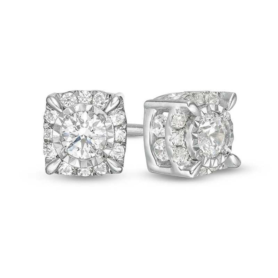 Earrings Zales | 1 Ct. T.W. Diamond Cushion Frame Stud Earrings In 10K White Gold