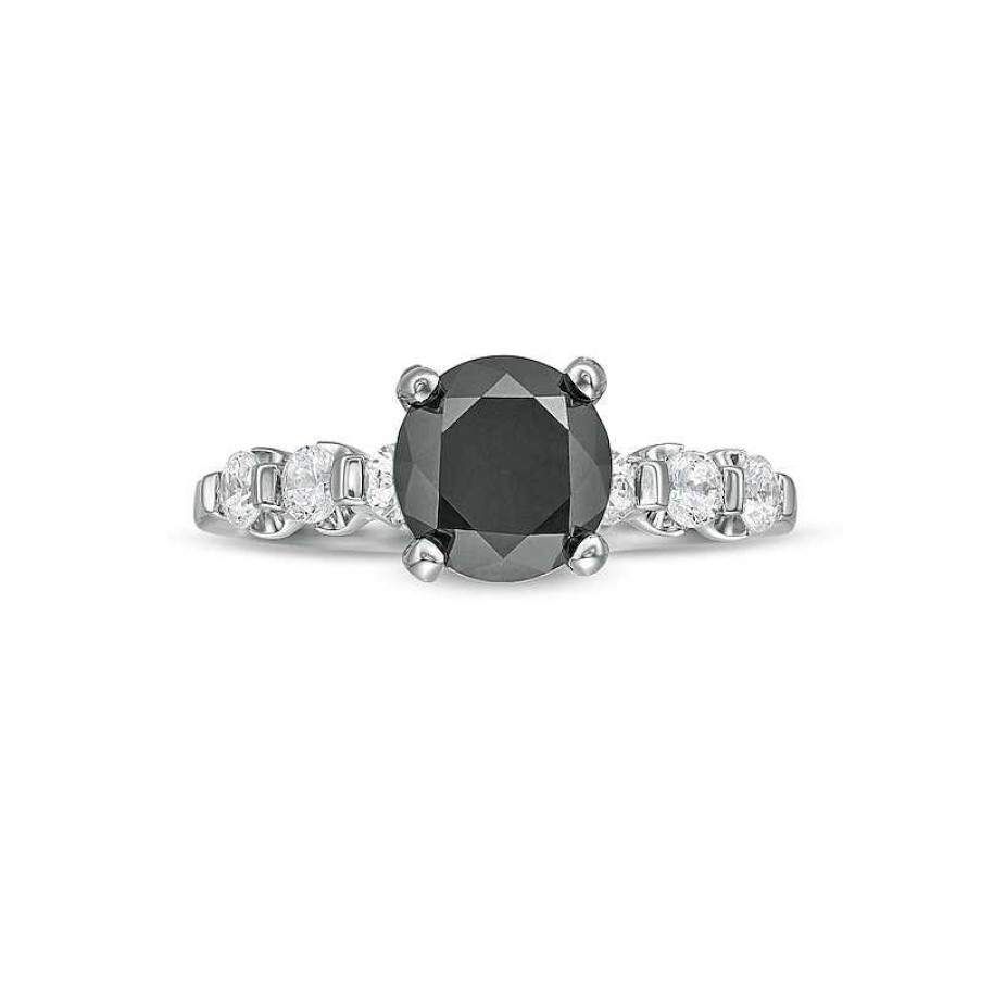 Rings Zales | 2-3/8 Ct. T.W. Black And White Diamond Tension Engagement Ring In 14K White Gold