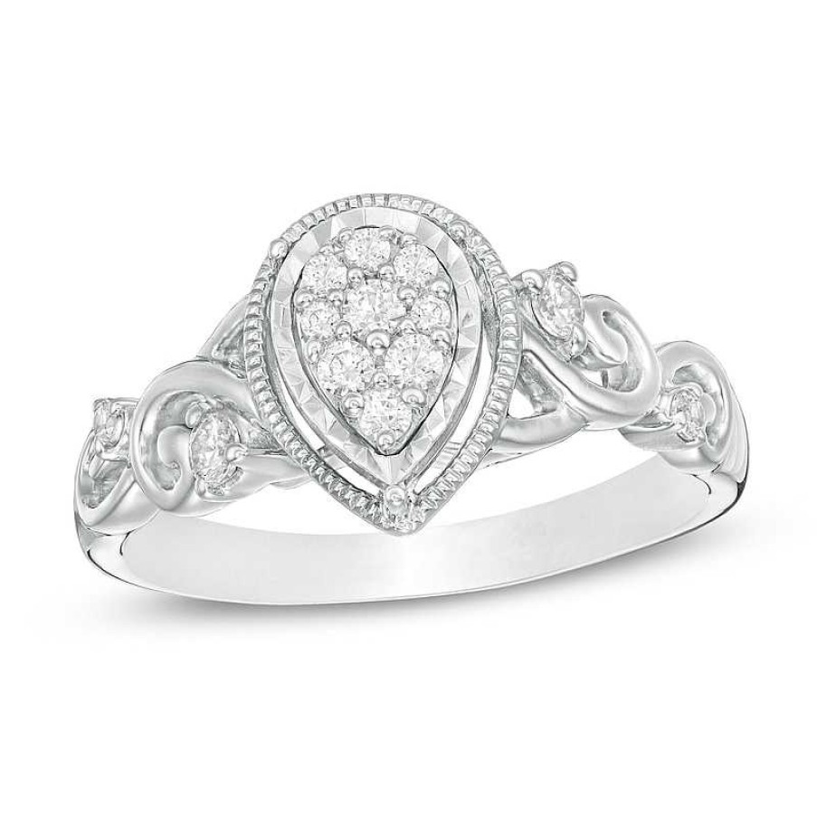 Rings Zales | Cherished Promise Collection™ 1/5 Ct. T.W. Diamond Teardrop Frame Promise Ring In Sterling Silver