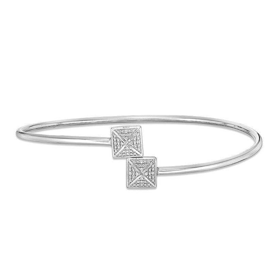 Bracelets Zales | 1/20 Ct. T.W. Composite Diamond Double Square Flex Bangle In Sterling Silver