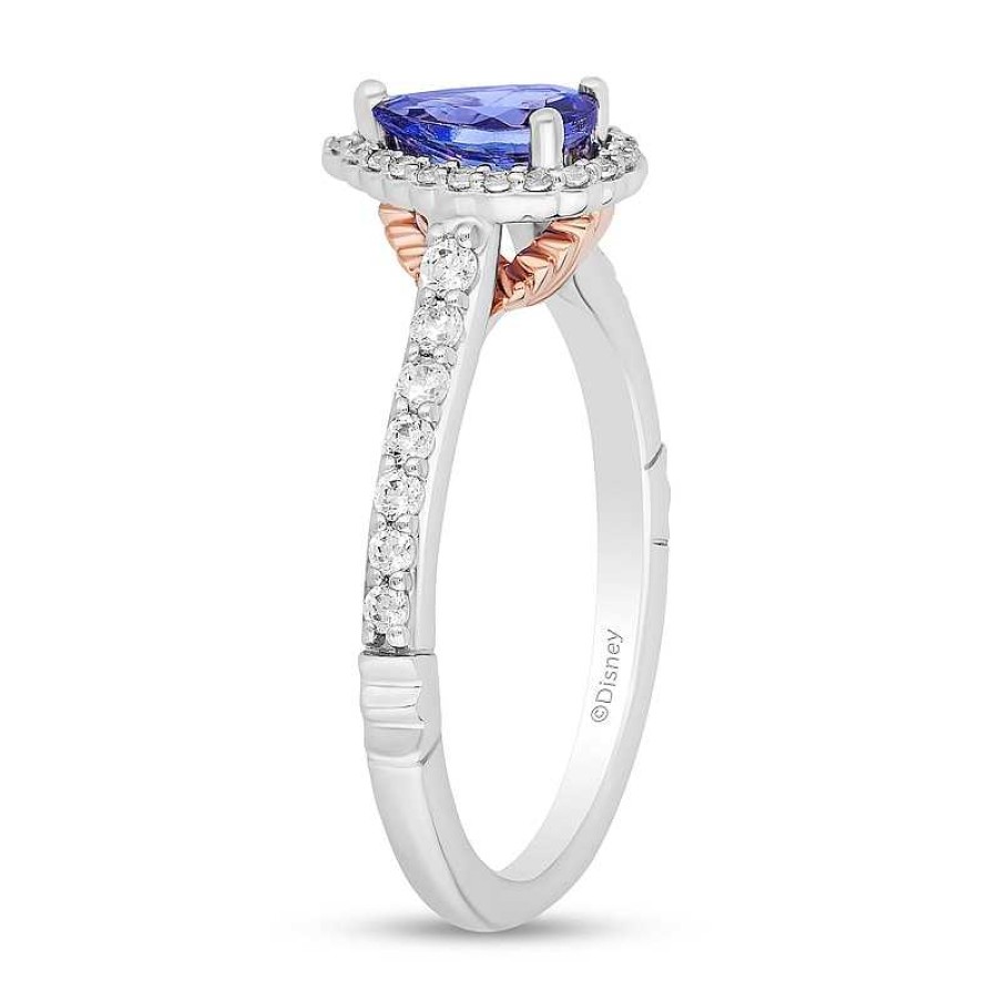 Rings Zales | Enchanted Disney Ariel Pear-Shaped Tanzanite And 1/3 Ct. T.W. Diamond Frame Engagement Ring In 14K Two-Tone Gold