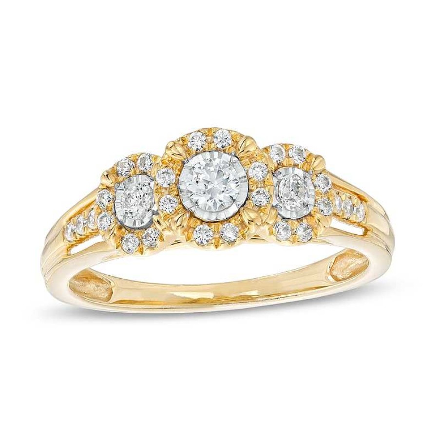 Rings Zales | 1/4 Ct. T.W. Diamond Past Present Future® Frame Split Shank Engagement Ring In 10K Gold