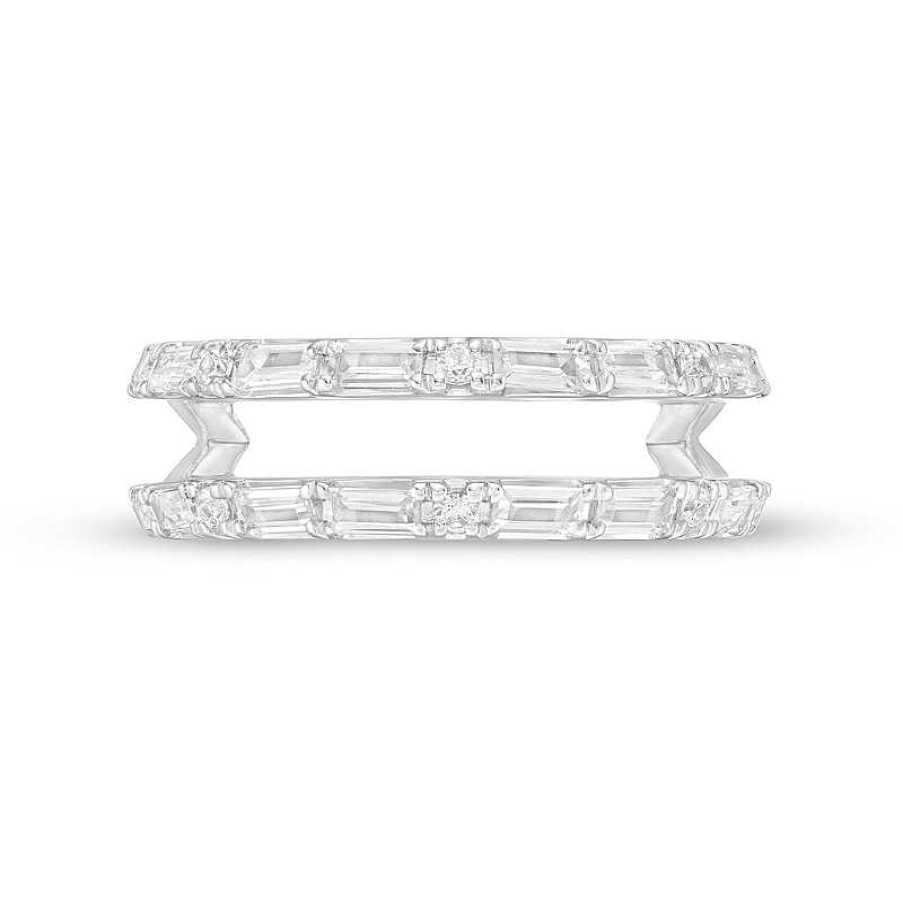 Rings Zales | Vera Wang Love Collection 1/2 Ct. T.W. Baguette And Round Diamond Solitaire Enhancer In 14K White Gold