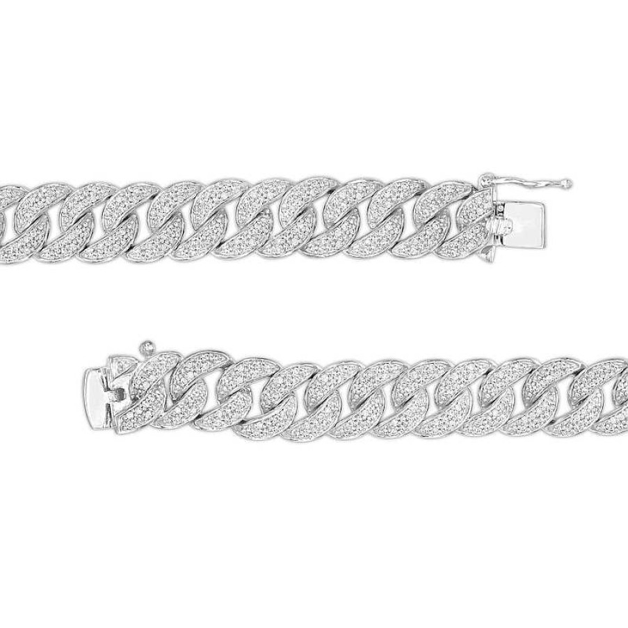 Bracelets Zales | Men'S 2 Ct. T.W. Diamond Cuban Curb Chain Bracelet In Sterling Silver - 8.5"