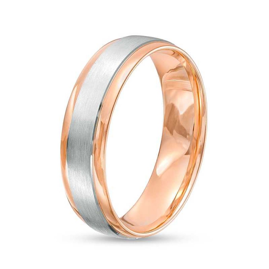 Rings Zales | Men'S 6.0Mm Brushed Satin Band In 14K Two-Tone Gold