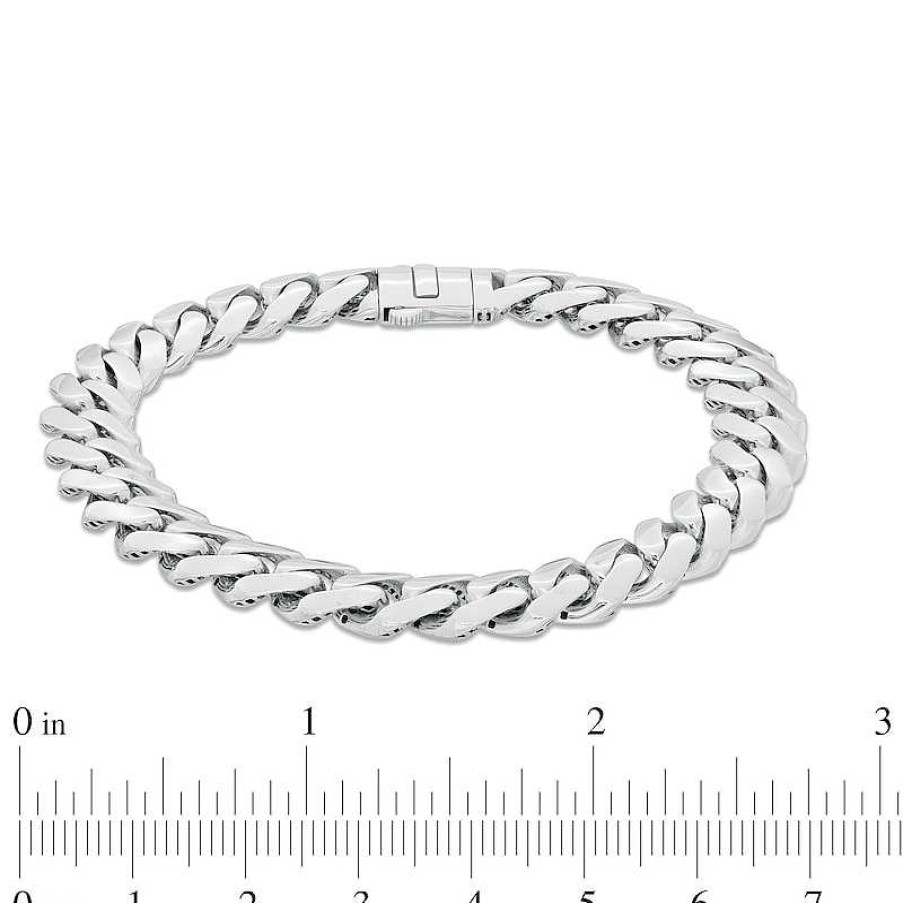 Bracelets Zales | Men'S 9.5Mm Cuban Curb Chain Bracelet In Hollow 14K White Gold - 8.25"