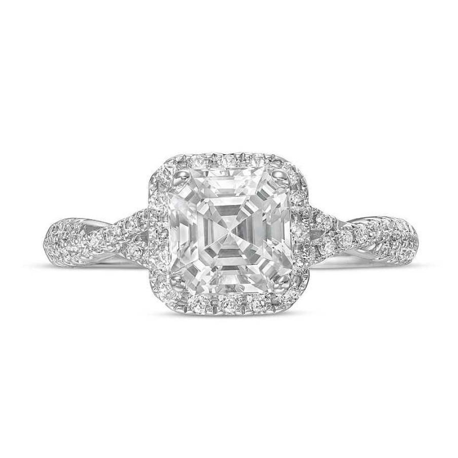 Rings Zales | Vera Wang Love Collection 1-1/3 Ct. T.W. Certified Asscher-Cut Diamond Frame Engagement Ring In 14K White Gold (I/Si2)