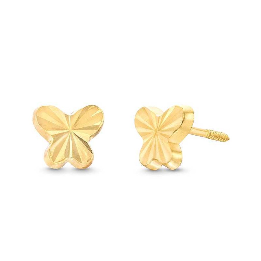 Earrings Zales | Child'S Diamond-Cut Rounded Butterfly Stud Earrings In Hollow 14K Gold