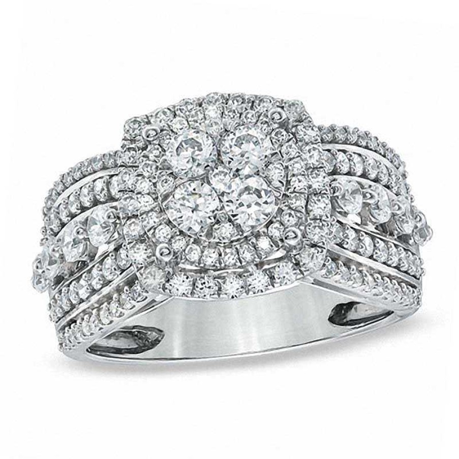 Rings Zales | 1-1/2 Ct. T.W. Diamond Layered Framed Cluster Ring In 10K White Gold