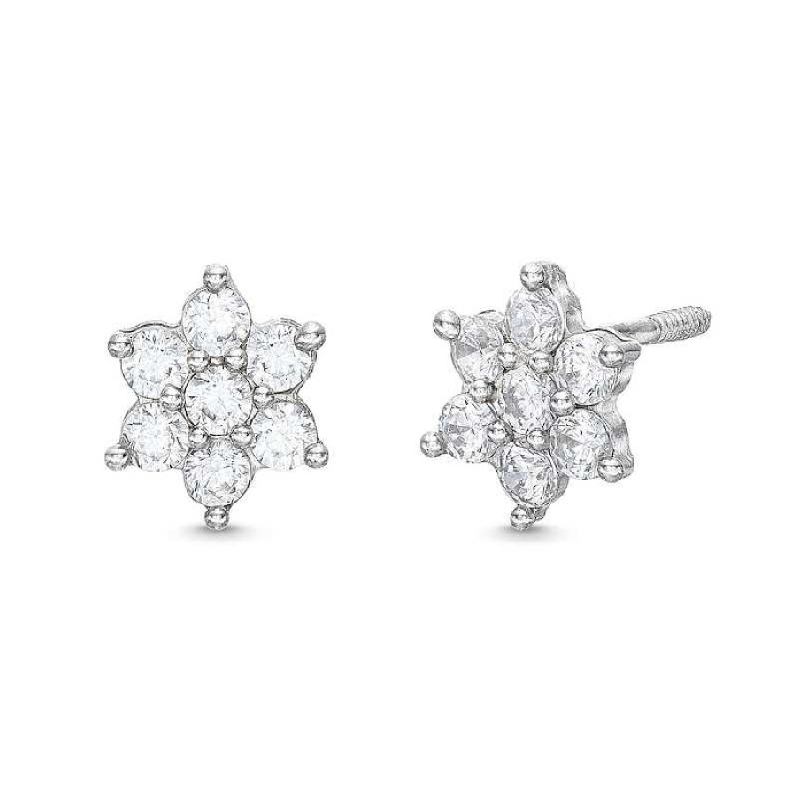 Earrings Zales | Child'S Cubic Zirconia Snowflake Flower Stud Earrings In 14K White Gold