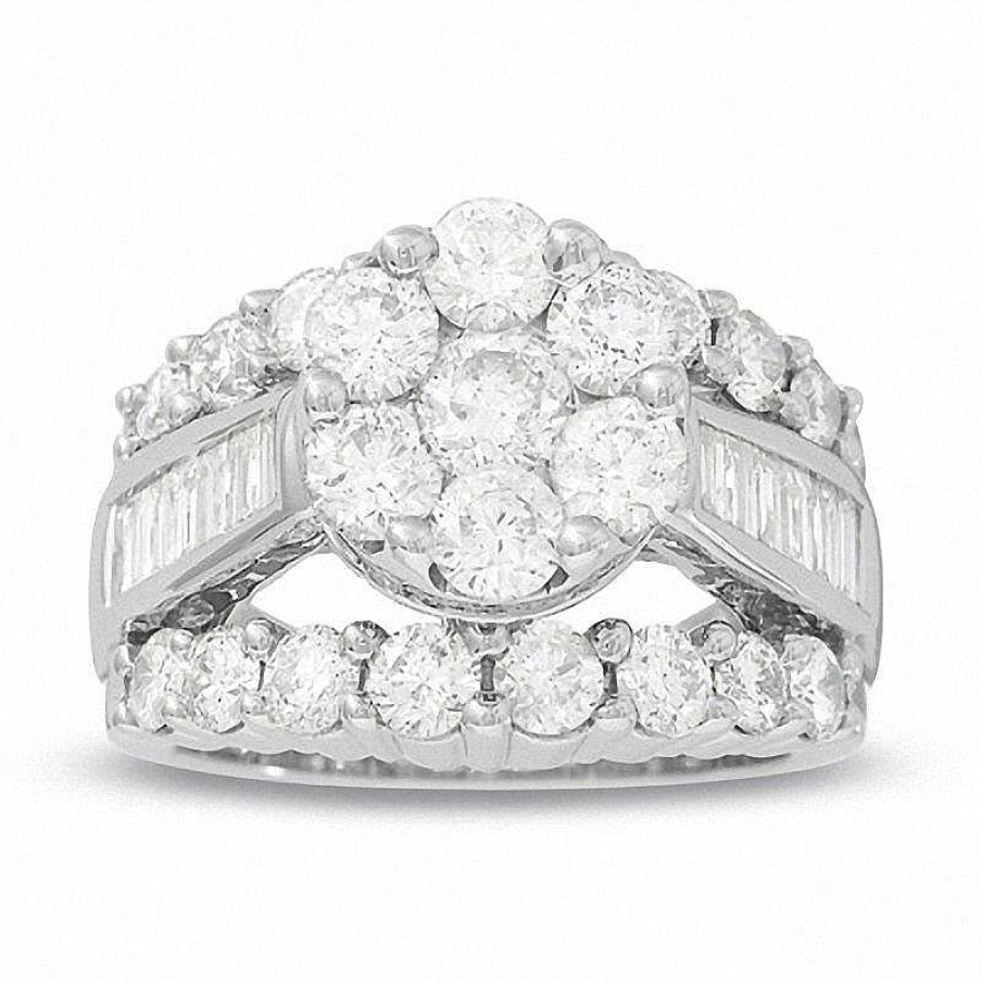 Rings Zales | 4 Ct. T.W. Multi-Diamond Flower Engagement Ring In 14K White Gold