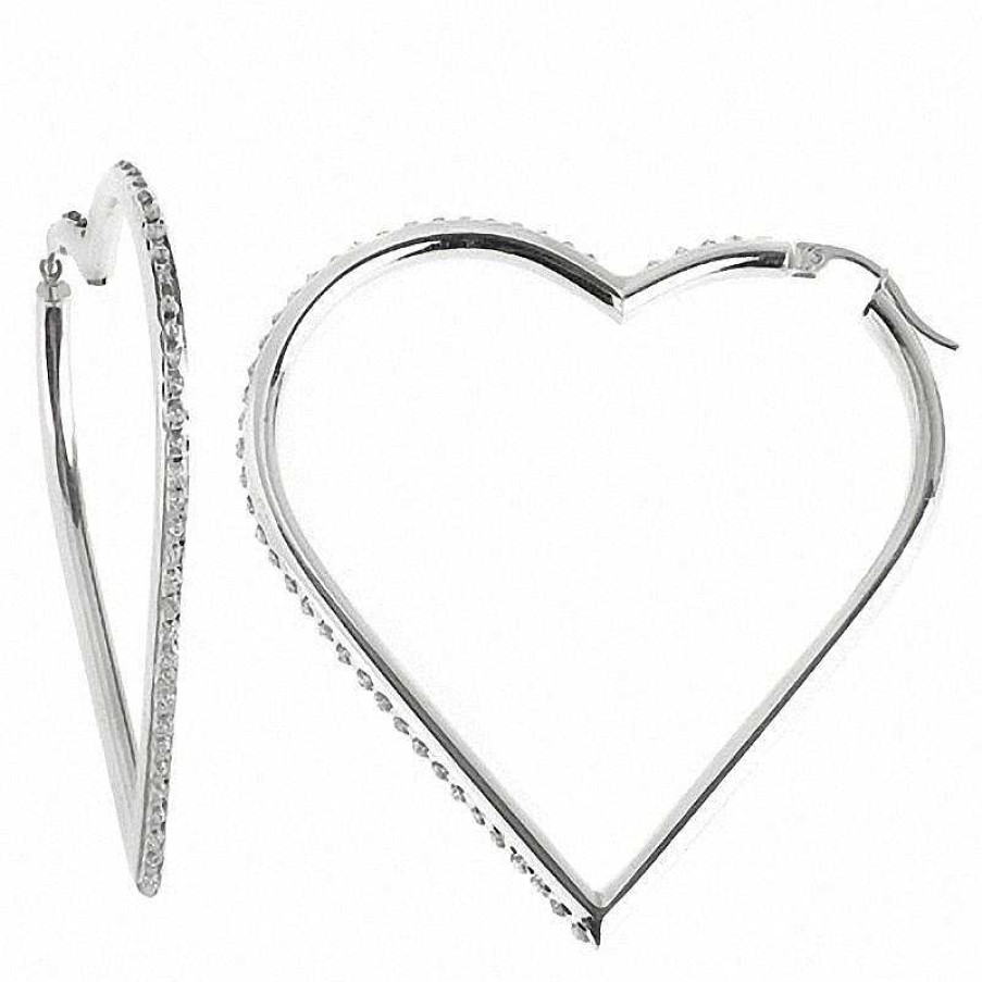 Earrings Zales | Diamond Fascination™ Floating Heart Hoop Earrings In Sterling Silver