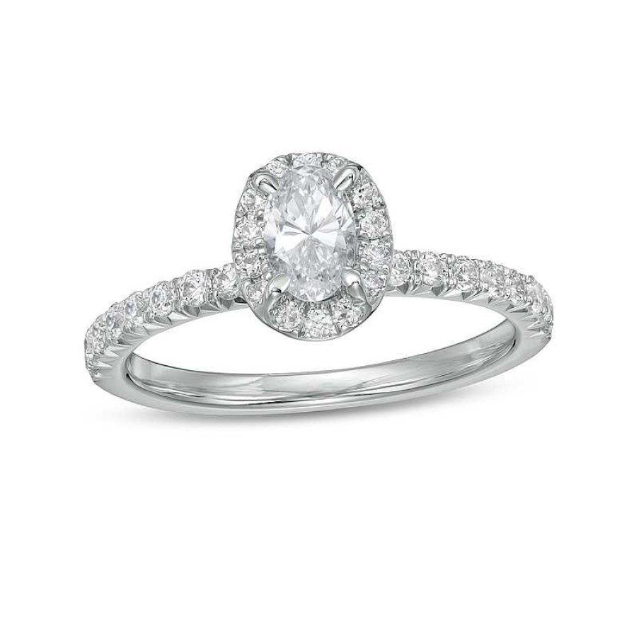 Rings Zales | 1 Ct. T.W. Oval Diamond Frame Engagement Ring In 14K White Gold (I/I2)