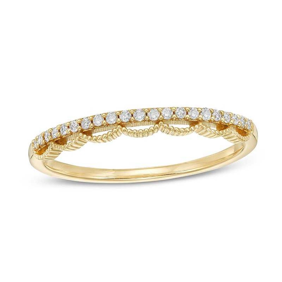 Rings Zales | 1/8 Ct. T.W. Diamond Beaded Open Scallop Edge Band In 10K Gold