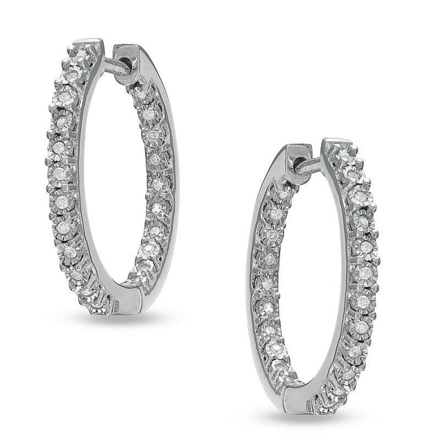 Earrings Zales | 1/8 Ct. T.W. Diamond Sparkle Hoop Earrings In Sterling Silver