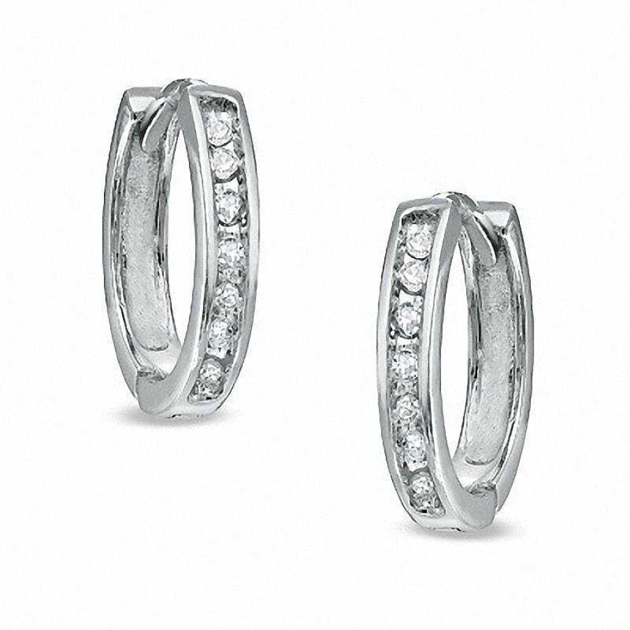 Earrings Zales | 1/10 Ct. T.W. Diamond Huggie Hoop Earrings In 10K White Gold