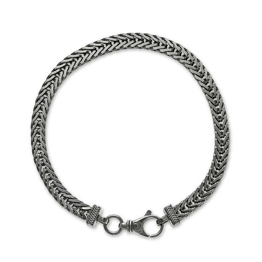 Bracelets Zales | Vera Wang Men 6.0Mm Solid Foxtail Chain Bracelet In Sterling Silver With Black Rhodium - 8.25"